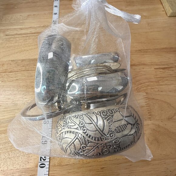 Silver Tone Bangle & Cuff Bracelet Lot Bundle Statement Chunky Mixed Styles - Picture 5 of 9